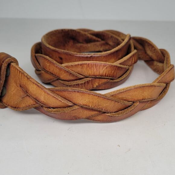 Bergamot Brass Works Vintage‎ 70s Steampunk Buckle Braided Leather Belt 44inches - Picture 5 of 8